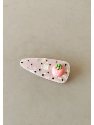 Halley Concept Pembe Çilek Figürlü Pembe Sedef Görünümlü Taşlı Pens Toka 7x2,5 cm