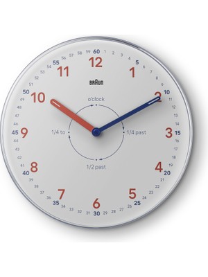 Uravas Store Braun Analog Zaman Öğretmen Duvar Saati, Sessiz Kuvars Hareketi, Kolay Okunabilen Kadran, 23 cm Çap, Beyaz, Model BC26TW.