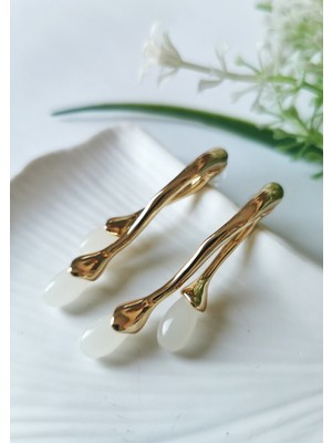 Halley Concept Gold Beyaz Taşlı Çelik Damla Küpe 5 cm
