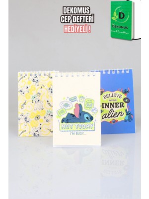 x Dekomus Lisanslı Stitch Mini Vibe Collection "tekli" A7 Spiralli Bloknot "dekomus Cep Defteri Hediyeli"