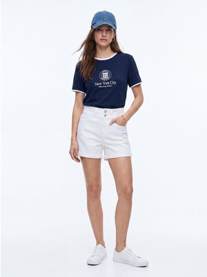 LTB Yazı Baskılı Crop Lacivert T-Shırt