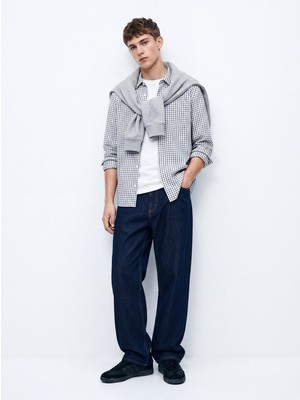 LTB Relaxed Fit Kareli Uzun Kollu Beyaz Gömlek