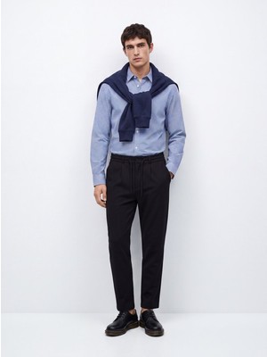 LTB Relaxed Fit Mikro Ekoseli Uzun Kollu Beyaz Gömlek