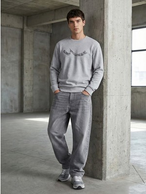 LTB Regular Fit Sign Baskılı Bisiklet Yaka Gri Sweatshırt