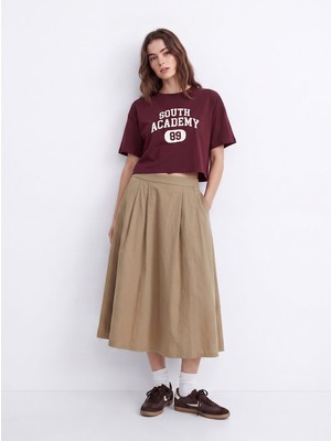 LTB Relaxed Fit Pileli Midi Bej Etek
