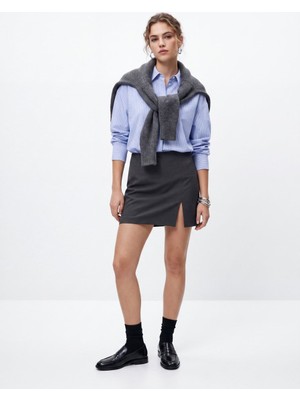 LTB Slim Fit Yırtmaçlı Mini Gri Etek