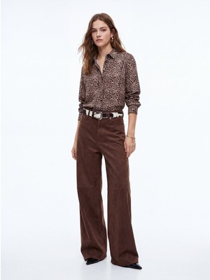 LTB Straight Fit Leopar Desenli Uzun Kollu Siyah Gömlek