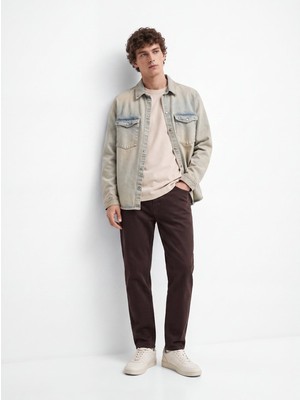 LTB Regular Fit Basic Bisiklet Yaka Bej T-Shırt