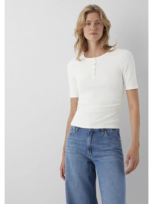 Mavi M1614120-80194 Mavi Düğme Detaylı T-Shirt Kadın Tişört