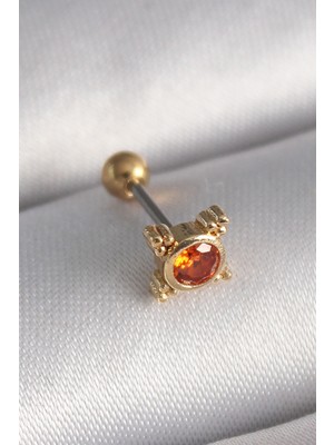 Inure Jewelry 316L Çelik Gold Renk Turuncu Zirkon Taşlı Tragus Piercing