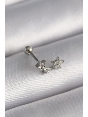 Inure Jewelry 316L Çelik Gümüş Renk Zirkon Taşlı Yıldız Tragus Piercing