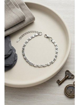 Inure Jewelry 316L Çelik Gümüş Renk Ezme S Zincir Model Erkek Bileklik