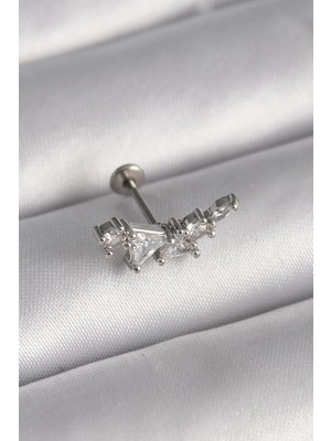 Inure Jewelry 316L Çelik Gümüş Renk Zirkon Taşlı Tragus Piercing