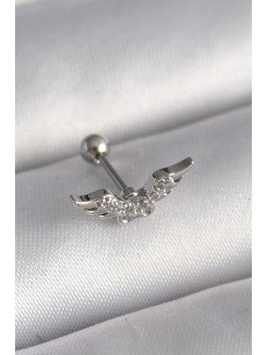 Inure Jewelry 316L Çelik Gümüş Renk Zirkon Taş Detay Kanat Model Tragus Piercing
