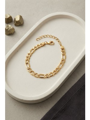 Inure Jewelry 316L Çelik Gold Renk Figaro Zincir Model Erkek Bileklik