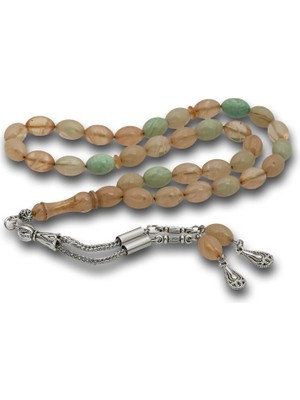 Inure Jewelry Metal Püsküllü Arpa Kesim Sıkma Kehribar Tesbih
