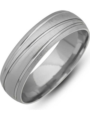 Inure Jewelry Gümüş Bombeli Çizgi Desenli Rodyum Alyans