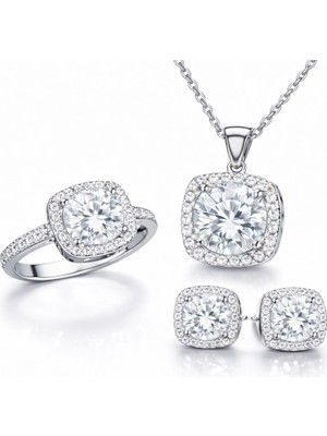 Inure Jewelry Gümüş Kare Montür Bayan Set