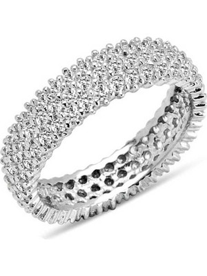 Inure Jewelry Gümüş 3 Sıra Beyaz Tamtur Bayan Alyans Yüzük