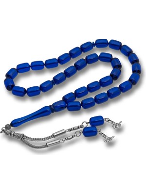 Inure Jewelry Metal Püsküllü Kapsül Kesim Lacivert Sıkma Kehribar Tesbih