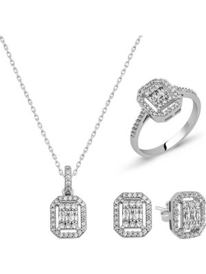 Inure Jewelry Gümüş Baget Taşlı Bayan Set