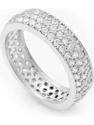 Inure Jewelry Gümüş 3 Sıra Beyaz Tamtur Bayan Alyans Yüzük