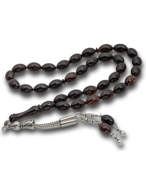 Inure Jewelry Metal Püsküllü Koyu Kahve Arpa Kesim Tesbih