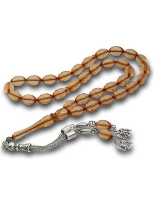 Inure Jewelry Metal Püsküllü Bal Şeffaf Sıkma Kehribar Tesbih
