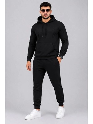 Zenviaa Erkek Iki Iplik Kapüşonlu Kanguru Cepli Sweatshirt Jogger Pantolon Alt Üst Eşofman Tak