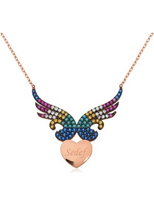 Inure Jewelry Gümüş Kişiye Özel İsimli Kanatlı Kalp Bayan Kolye