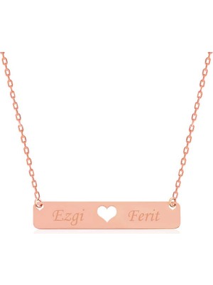 Inure Jewelry Gümüş Rose Kişiye Özel İsimli Çubuk Kalp Kolye