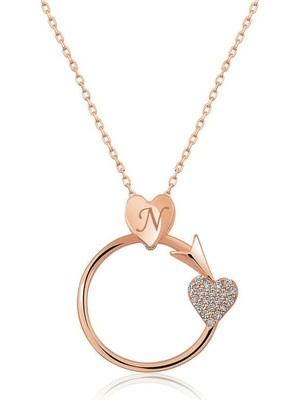 Inure Jewelry Gümüş Rose Kalbe Giden Ok Kolye