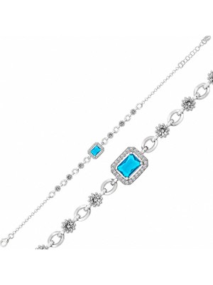 Inure Jewelry Gümüş Mavi Baget Taşlı Kadın Bileklik