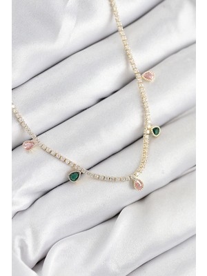 Inure Jewelry Pirinç Zirkon Taşlı Su Yolu Damla Model Gold Renk Kadın Kolye