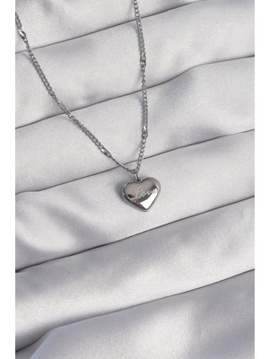 Inure Jewelry 316L Çelik Gümüş Renk Kalp Model Love Kolye