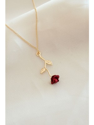 Inure Jewelry Kırmızı Gül Figürlü Kolye