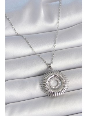 Inure Jewelry 316L Çelik Gümüş Renk Zincir Zirkon Taşlı Nova Yıldız Model Kadın Kolye