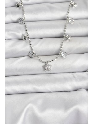 Inure Jewelry Pirinç Gümüş Renk Yıldız Model Kadın Kolye
