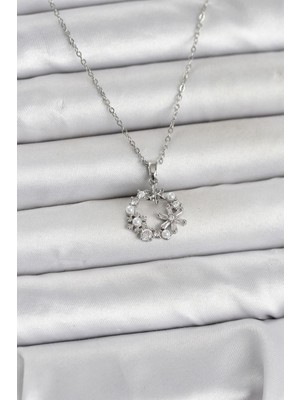 Inure Jewelry 316L Çelik Zincir Gümüş Renk Incili Çiçek Model Kadın Koyle