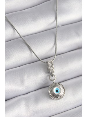 Inure Jewelry 316L Çelik Gümüş Renk Zirkon Taşlı Nazar Boncuk Model Kadın Kolye