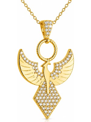 Inure Jewelry Gümüş Gold Zirkon Taşlı Anka Kuşu Kadın Kolye