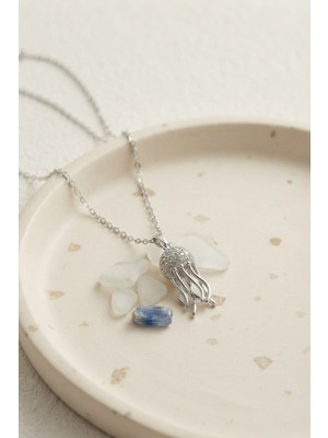 Inure Jewelry 316L Çelik Zincir Gümüş Renk Zirkon Taşlı Jellyfish Model Kolye