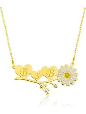 Inure Jewelry ​Gümüş Gold Kişiye Özel Kalpli Papatya Kolye