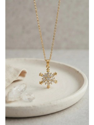 Inure Jewelry 316L Çelik Zincir Gold Renk Kar Tanesi Kolye