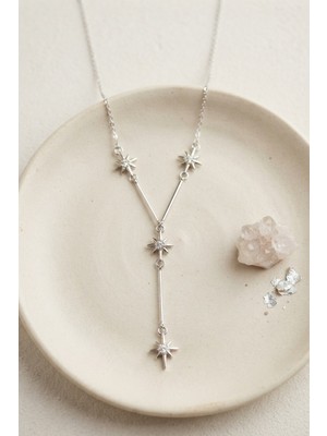 Inure Jewelry Pirinç Gümüş Renk Zirkon Taşlı Kutup Yıldızı Model Kadın Kolye