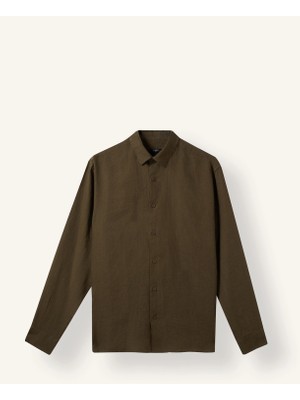 DeFacto %100 Keten Regular Fit Polo Yaka Basic Uzun Kollu Gömlek C1825AX26SM