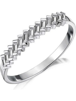 Inure Jewelry Gümüş Sıralı Baget Taşlı Bayan Yüzük