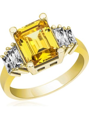 Inure Jewelry Gümüş Sarı Baget Taşlı Gold Bayan Yüzük