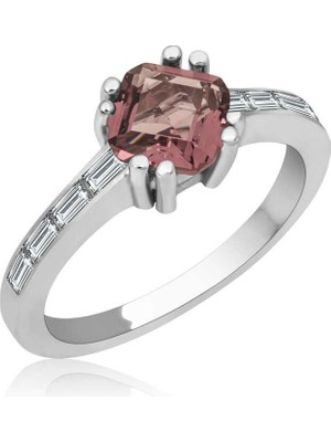 Inure Jewelry Gümüş Pembe Baget Tek Taş Kadın Yüzük