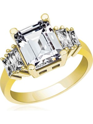 Inure Jewelry Gümüş Gold Baget Taşlı Bayan Yüzük